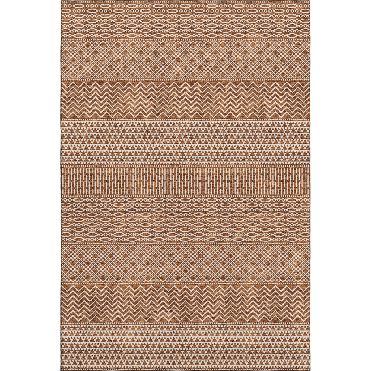 674812 8 x 10 ft. Rust & Ivory Striped Transitional Washable Machine Made Rectangle Area Rug with UV Protection