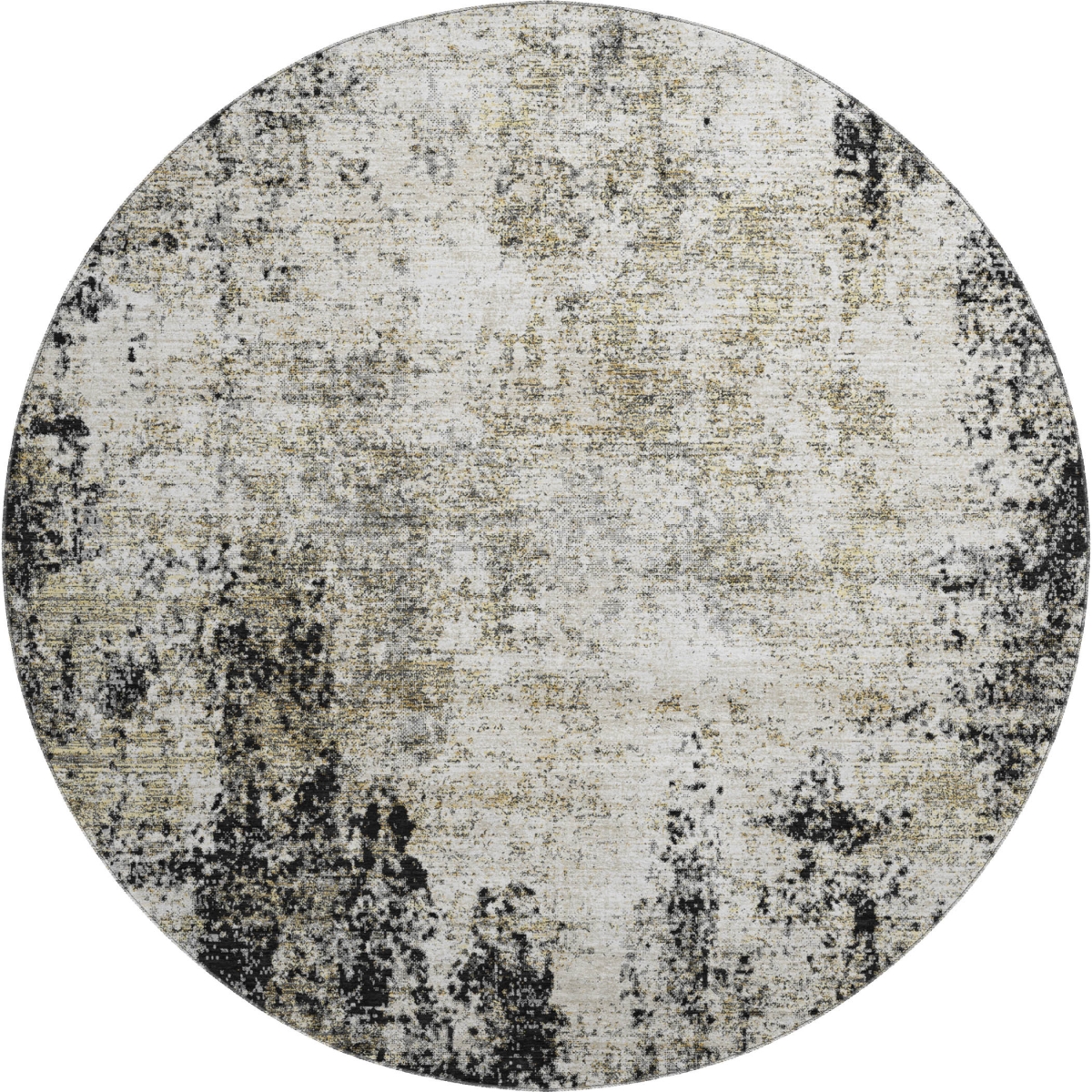 674829 8 ft. Black & Ivory Abstract Transitional Washable Round Area Rug with UV Protection