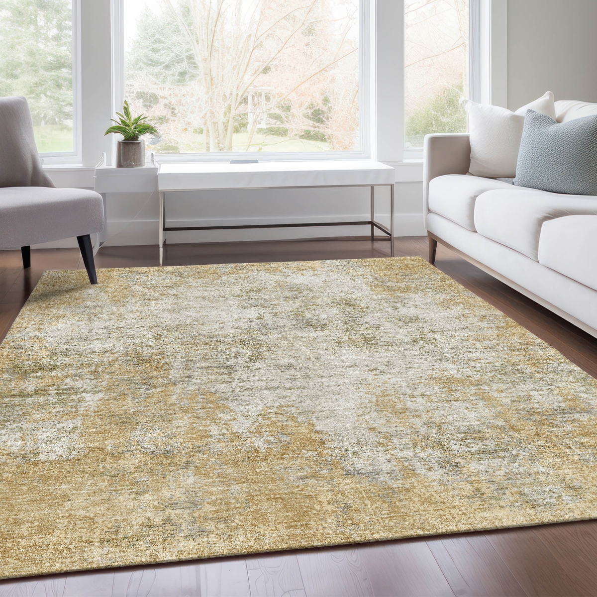 674903 9 x 12 ft. Wheat & Ivory Abstract Transitional Washable Machine Made Rectangle Area Rug with UV Protection