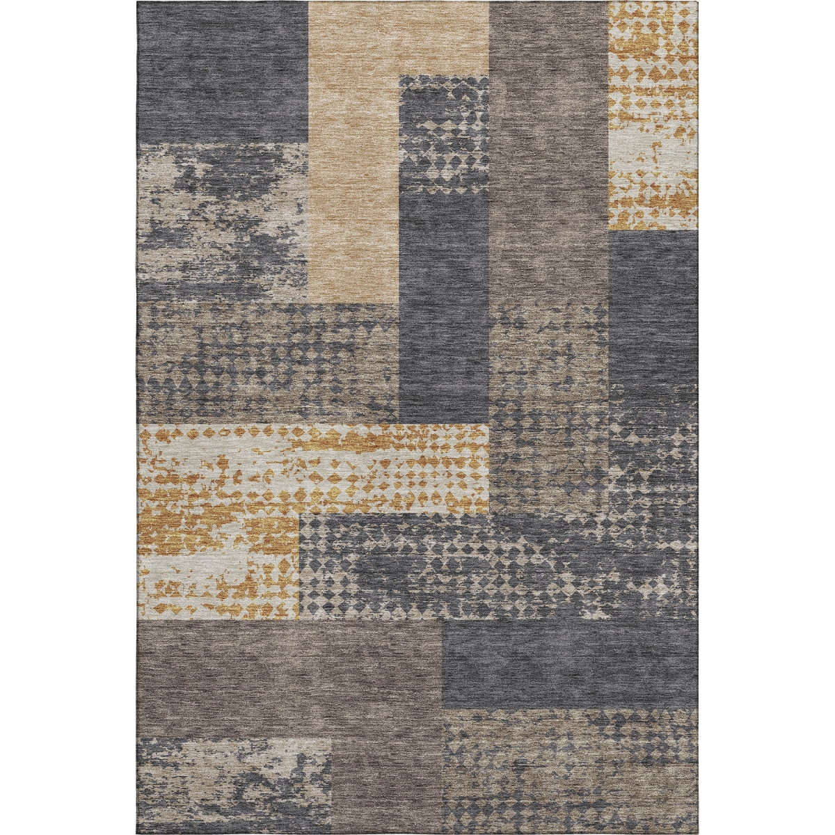 674927 9 x 12 ft. Coffee, Gold & Ivory Geometric Washable Machine Made Rectangle Area Rug with UV Protection