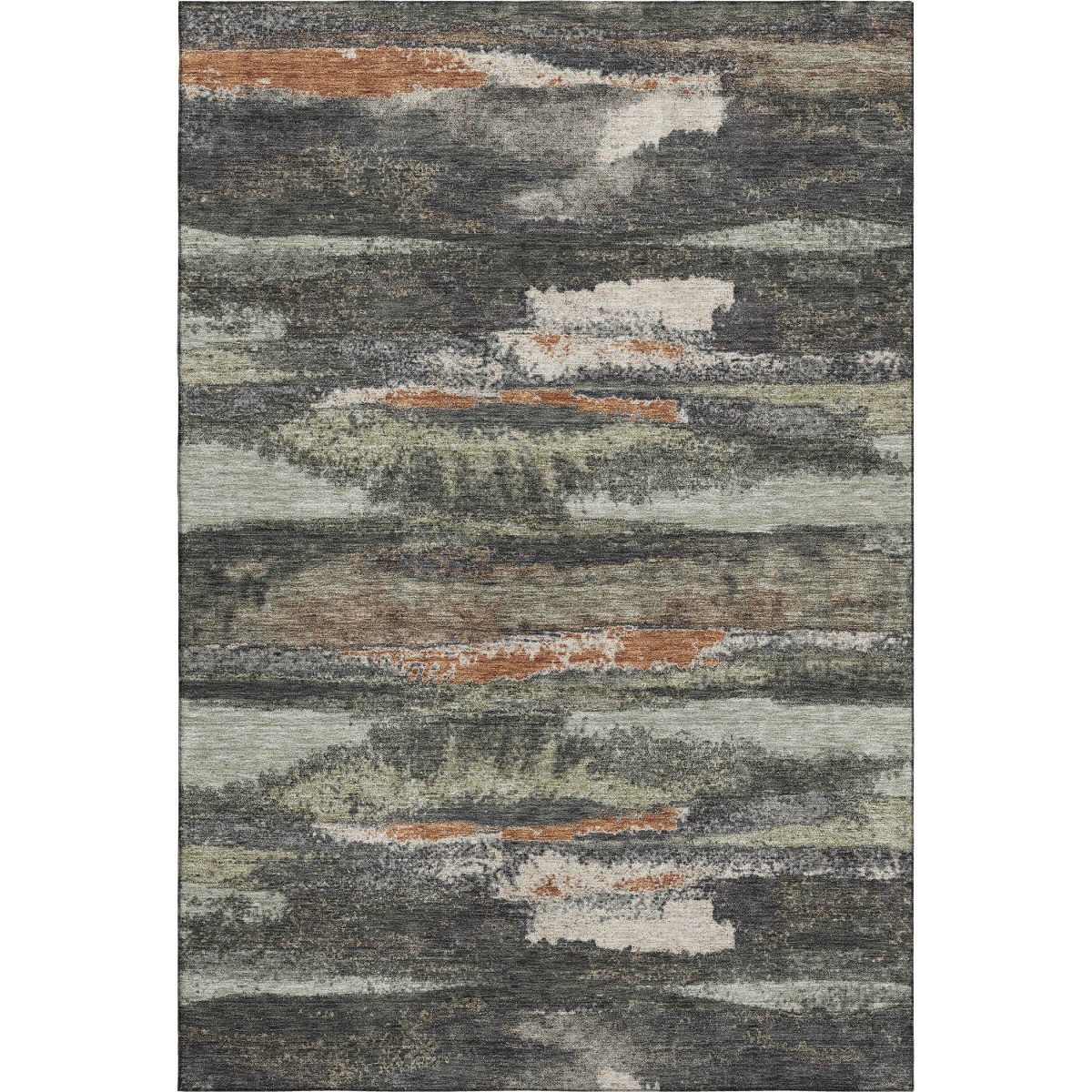 674987 9 x 12 ft. Charcoal Ivory & Copper Abstract Washable Machine Made Rectangle Area Rug with UV Protection