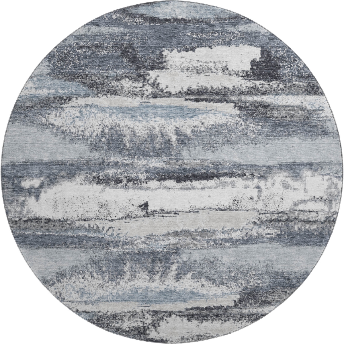 675009 8 ft. Gray & Ivory Abstract Transitional Washable Round Area Rug with UV Protection