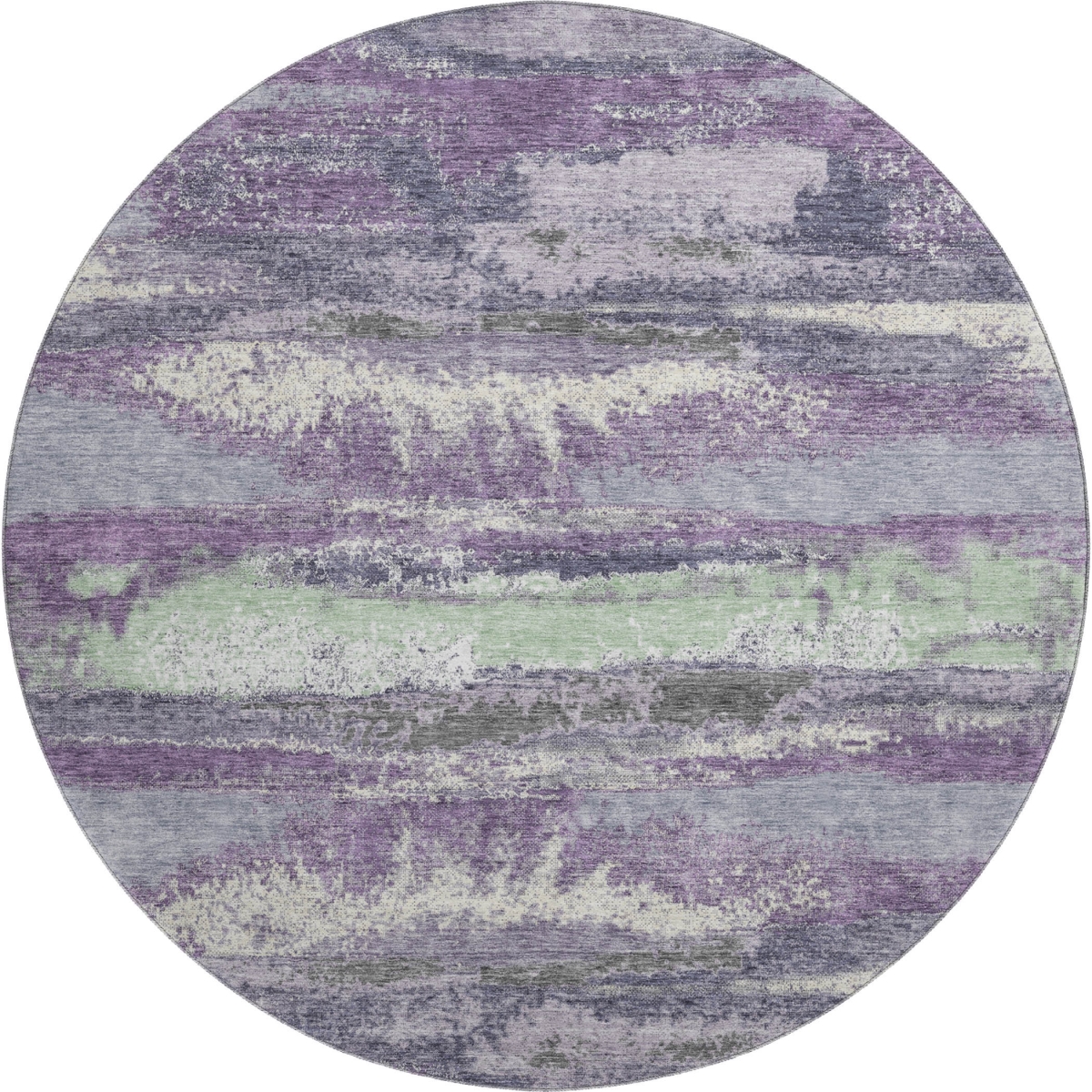 675045 8 ft. Purple & Ivory Abstract Transitional Washable Round Area Rug with UV Protection