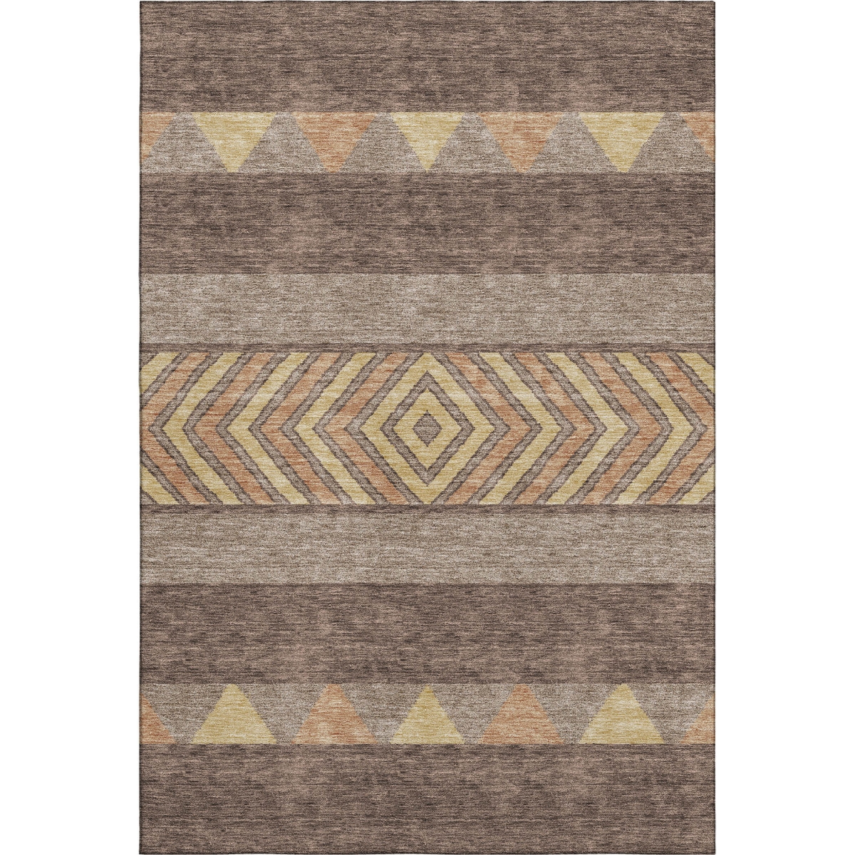 676386 10 x 14 ft. Brown Wheat & Copper Southwestern Washable Machine Made Rectangle Area Rug with UV Protection