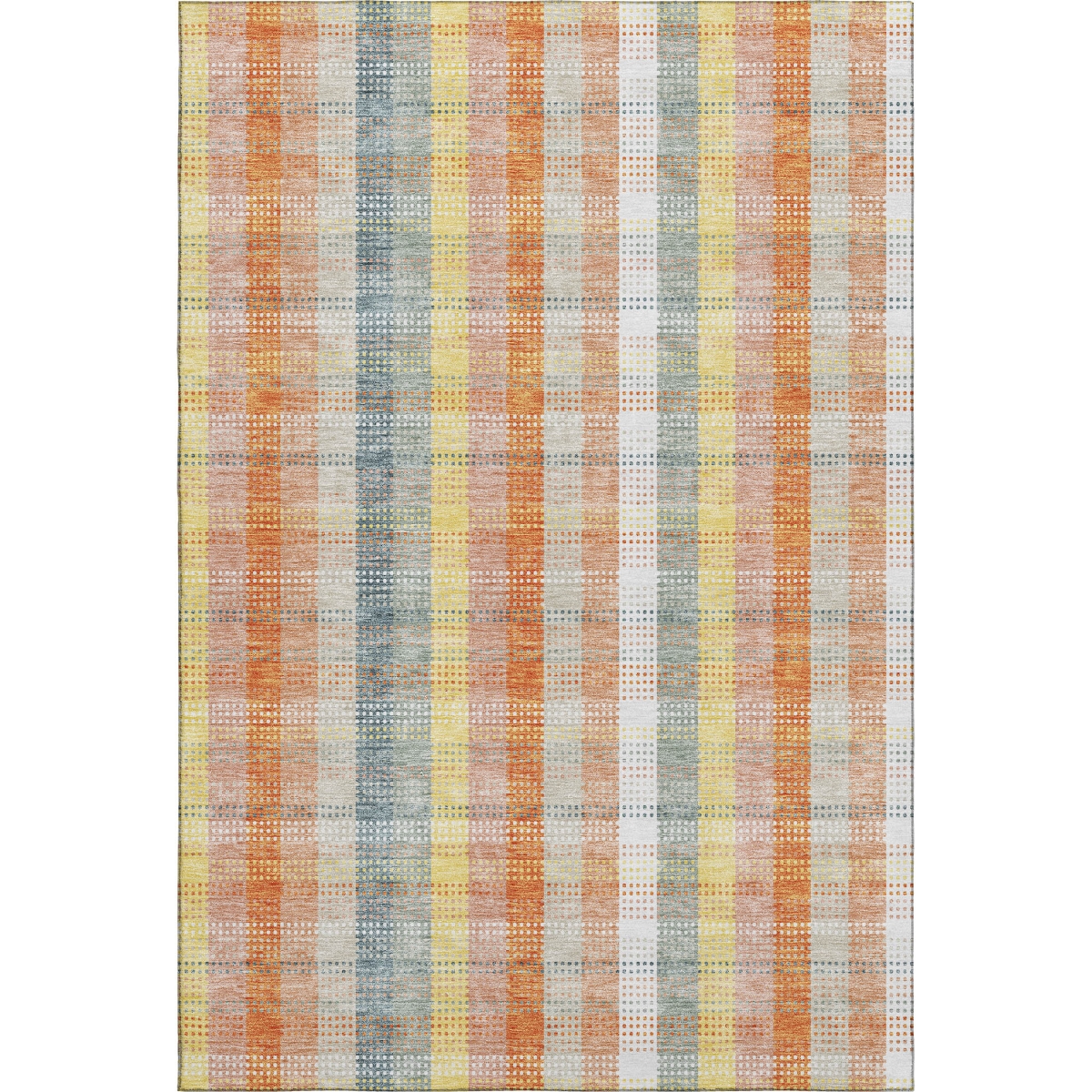 676474 8 x 10 ft. Peach, Ivory & Yellow Plaid Washable Machine Made Rectangle Area Rug with UV Protection