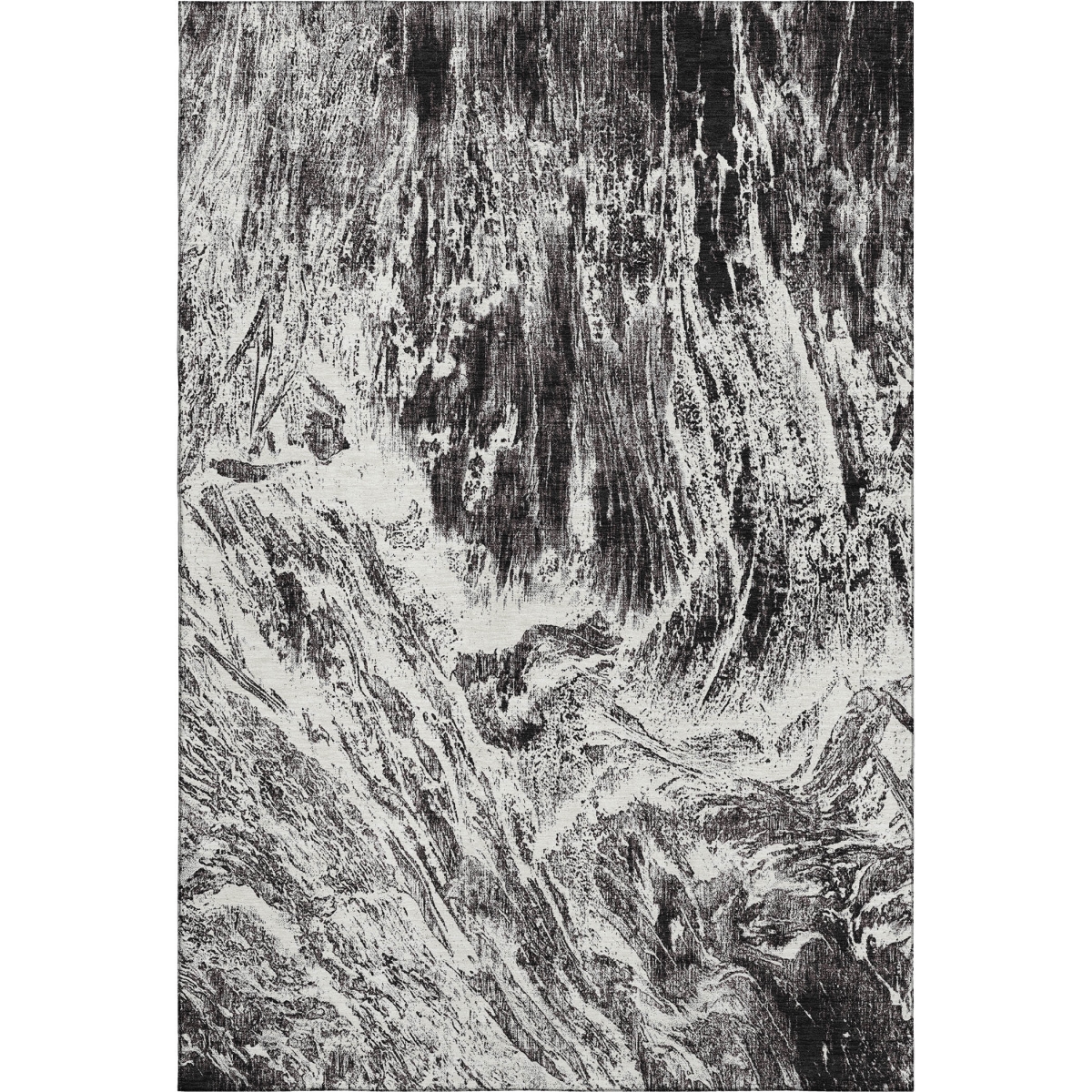 676769 9 x 12 ft. Black & Ivory Abstract Transitional Washable Machine Made Rectangle Area Rug with UV Protection