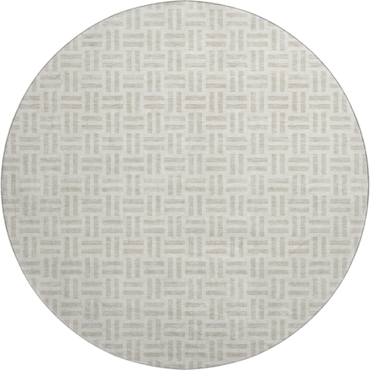 677252 8 ft. Ivory & Beige Geometric Transitional Washable Round Area Rug with UV Protection