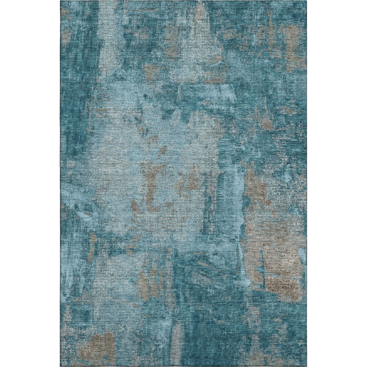 678028 9 x 12 ft. Teal & Taupe Abstract Washable Machine Made Rectangle Area Rug with UV Protection