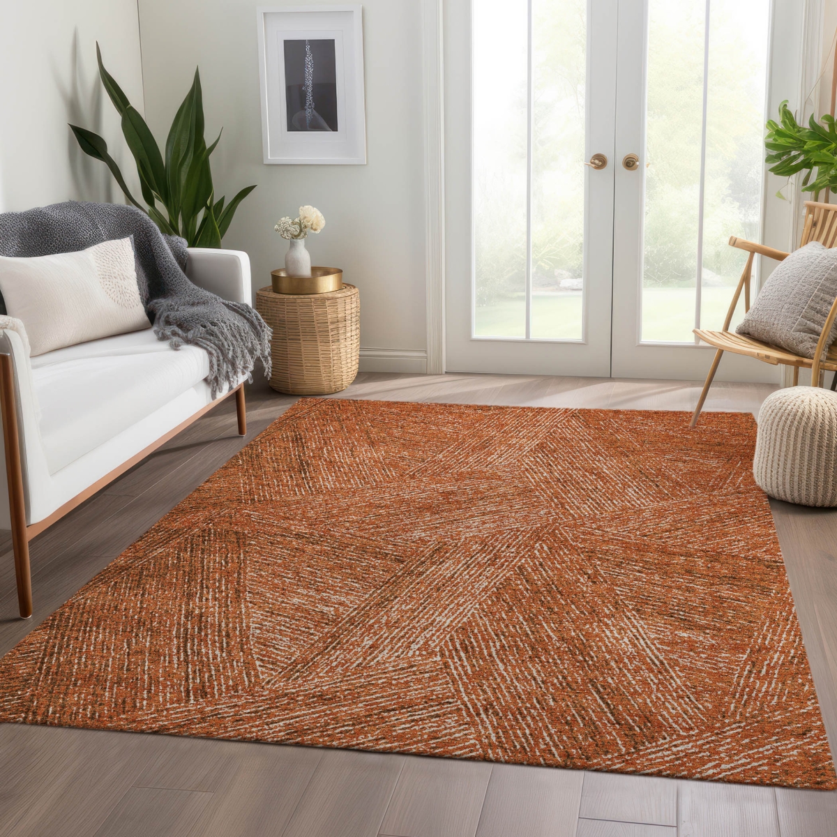 678135 8 x 10 ft. Copper & Ivory Abstract Transitional Washable Machine Made Rectangle Area Rug with UV Protection
