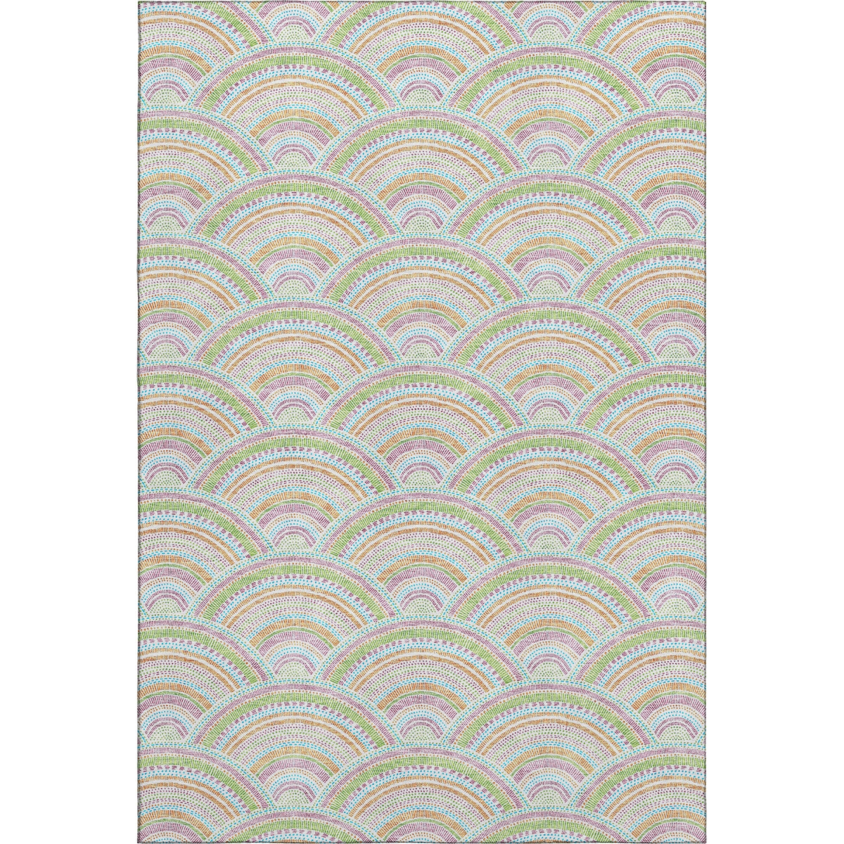 677715 8 x 10 ft. Pearl Orange & Green Geometric Washable Machine Made Rectangle Area Rug with UV Protection