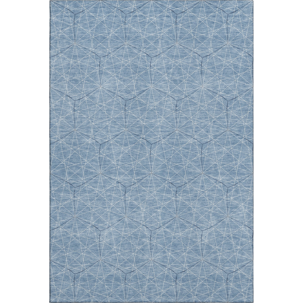 677857 5 x 8 ft. Denim Blue & Ivory Geometric Transitional Washable Machine Made Rectangle Area Rug with UV Protection