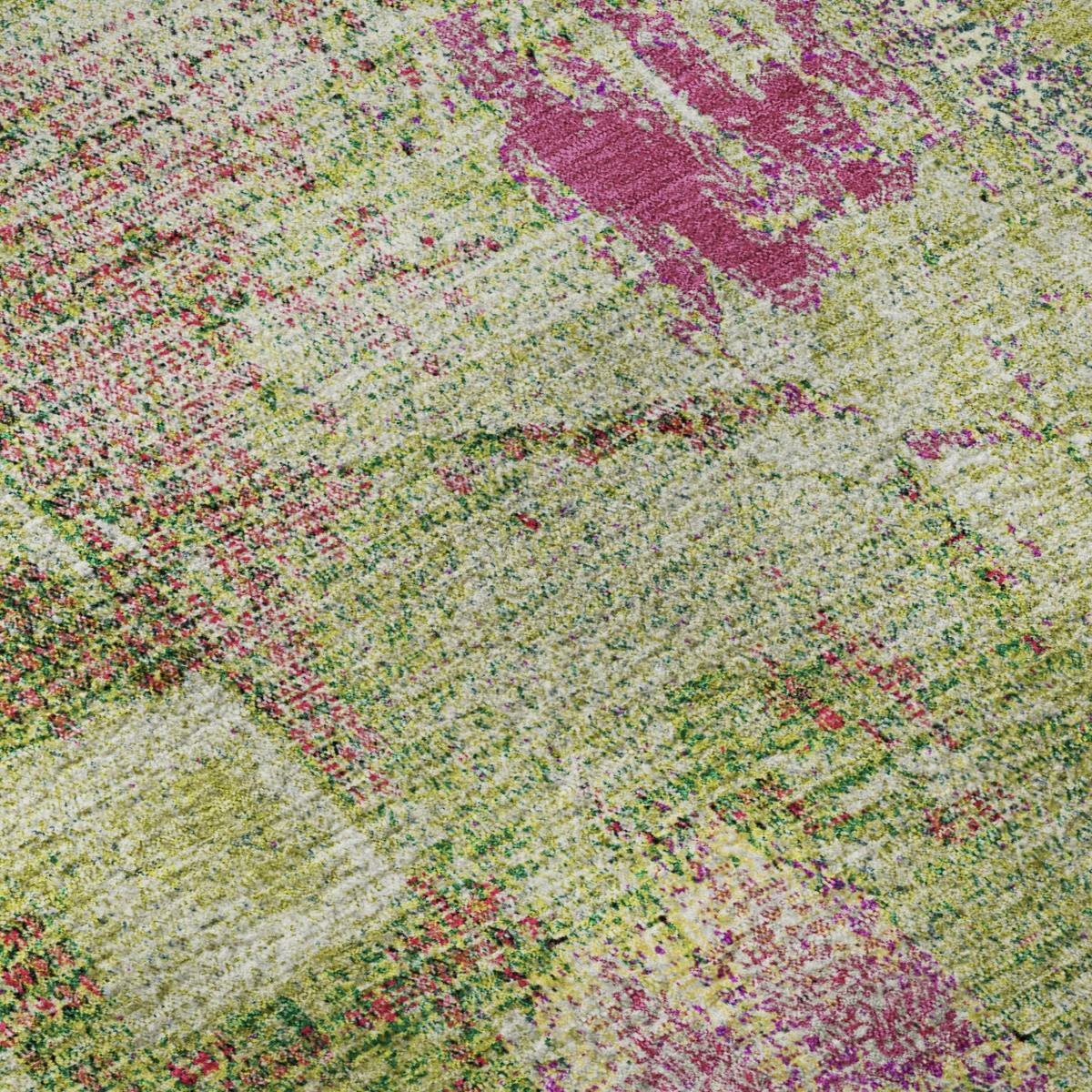 678010 9 x 12 ft. Lime Green Pink & Yellow Abstract Washable Machine Made Rectangle Area Rug with UV Protection