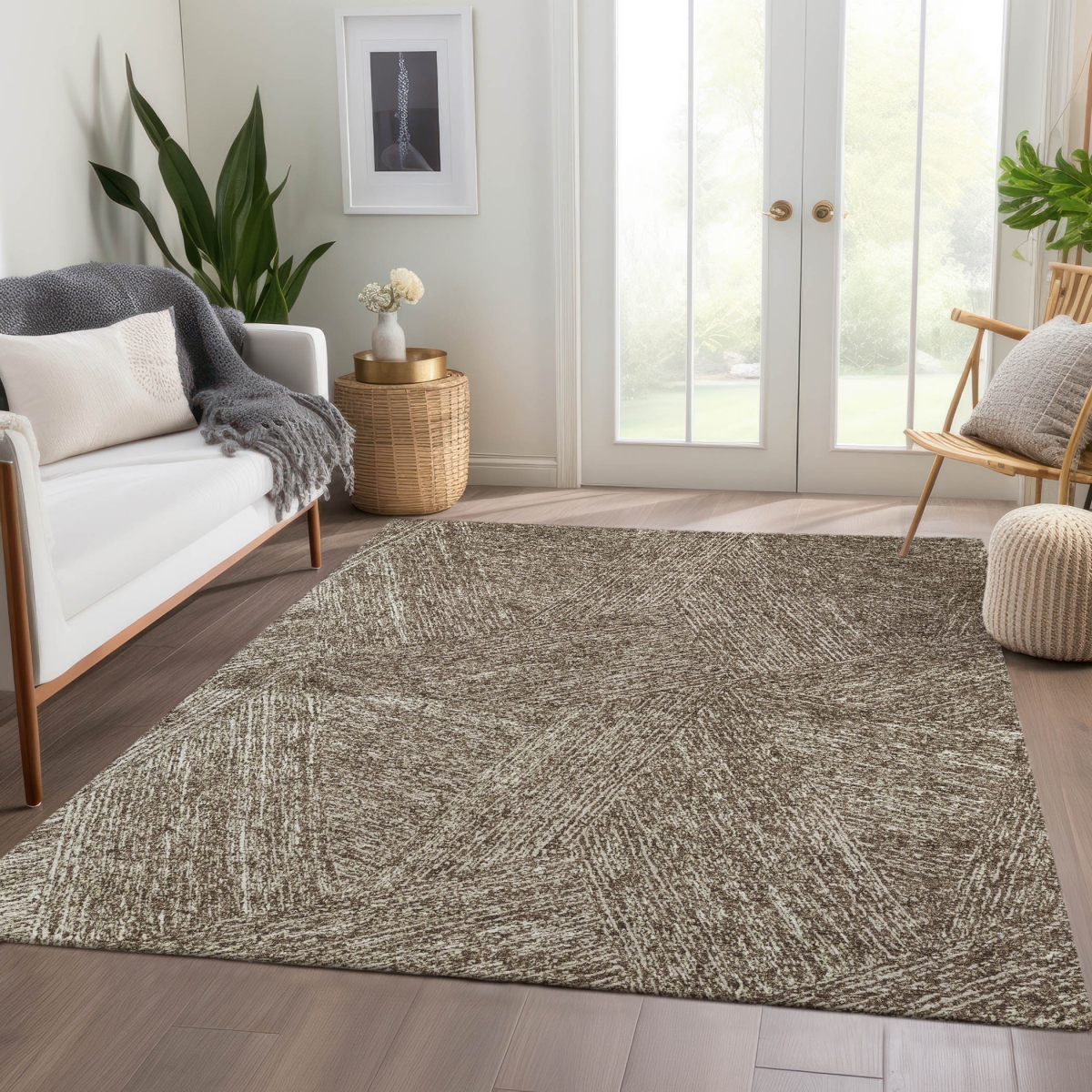 678129 8 x 10 ft. Chocolate & Beige Abstract Washable Machine Made Rectangle Area Rug with UV Protection