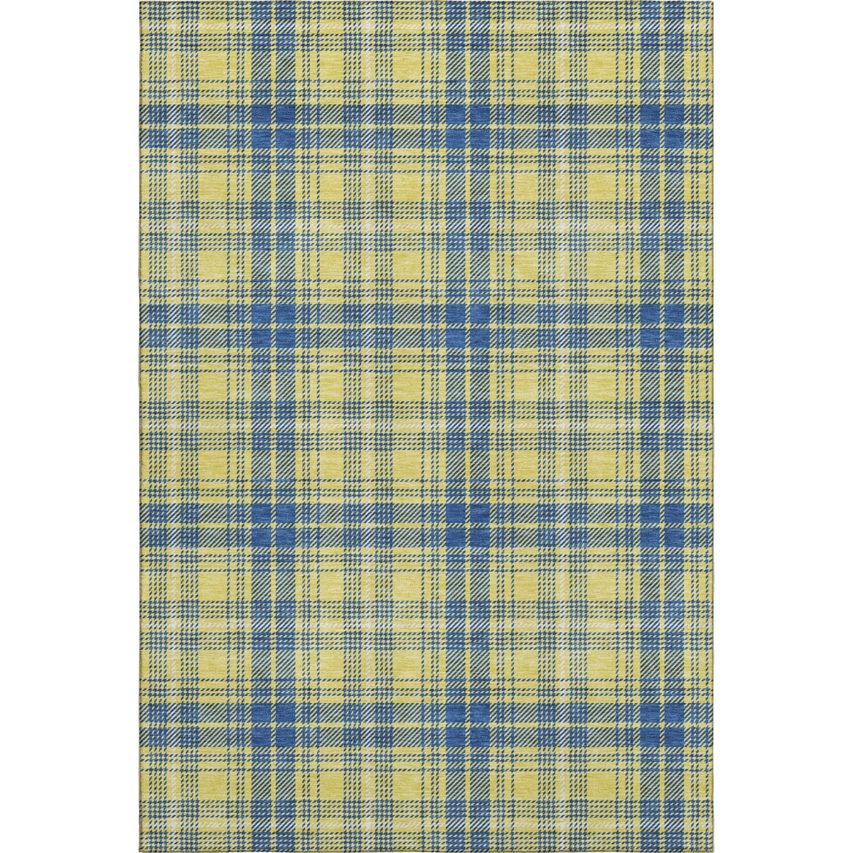678265 5 x 8 ft. Yellow, Ivory & Blue Plaid Washable Machine Made Rectangle Area Rug with UV Protection