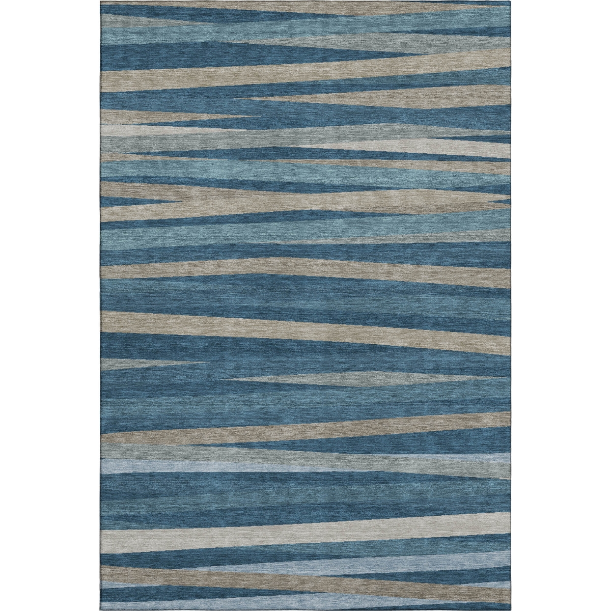 678484 10 x 14 ft. Denim Blue, Ivory & Beige Striped Washable Machine Made Rectangle Area Rug with UV Protection
