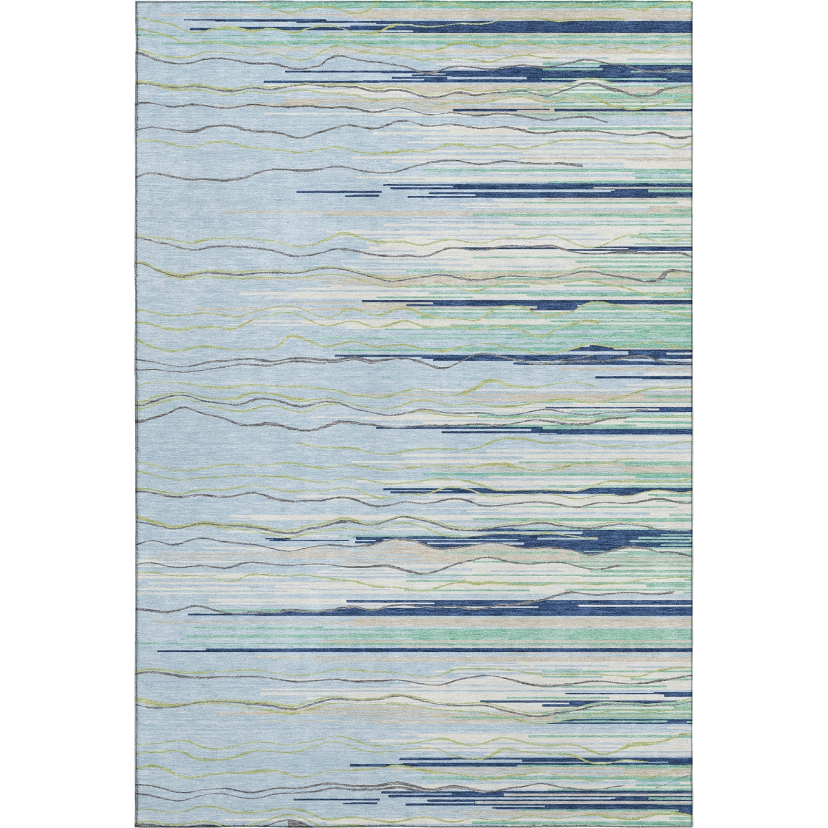 678417 8 x 10 ft. Sky Blue Olive Green & Ivory Striped Washable Machine Made Rectangle Area Rug with UV Protection