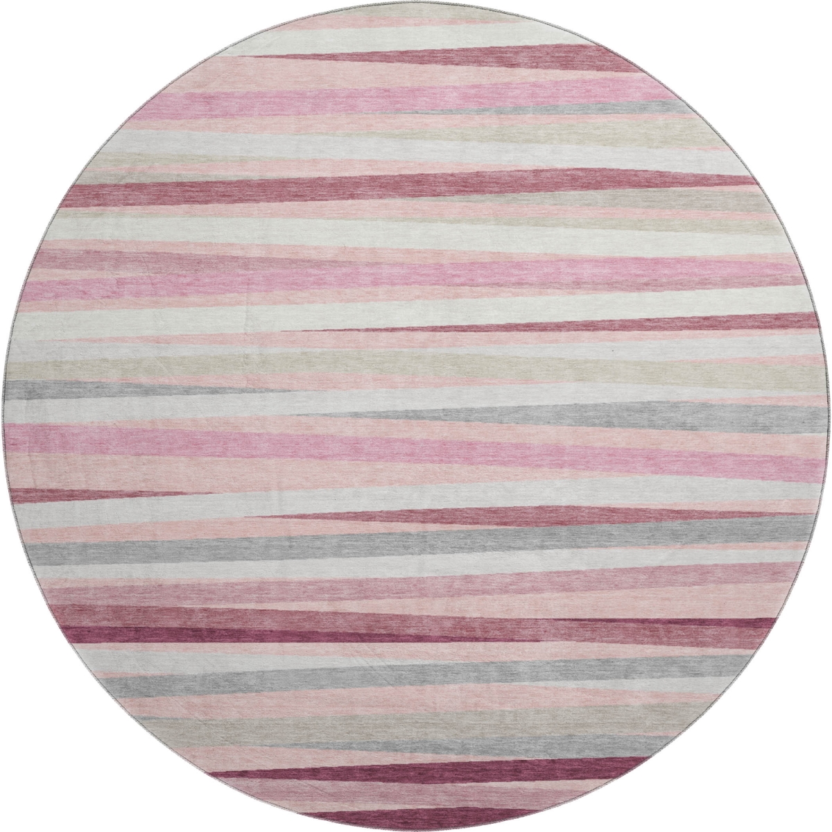 678511 8 ft. Pink, Ivory & Blush Striped Washable Round Area Rug with UV Protection