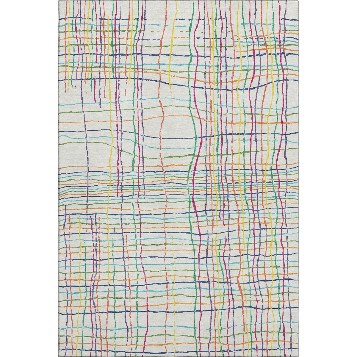 678610 10 x 14 ft. White Yellow, Green & Pink Striped Washable Machine Made Rectangle Area Rug with UV Protection
