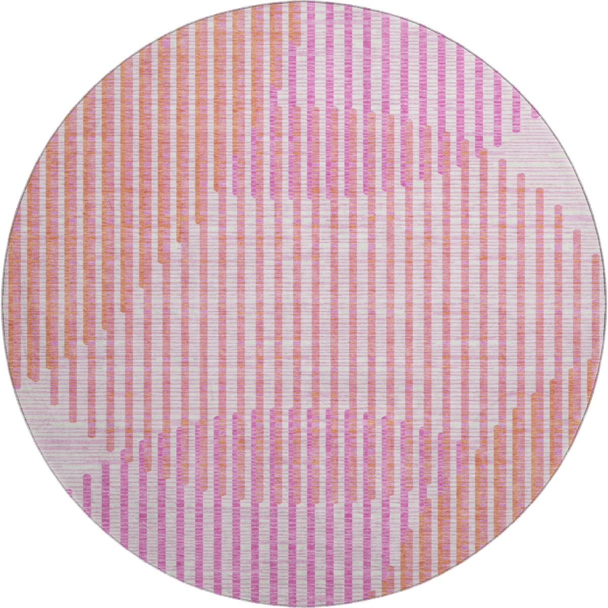 678811 8 ft. Pink, Ivory & Orange Geometric Transitional Washable Round Area Rug with UV Protection