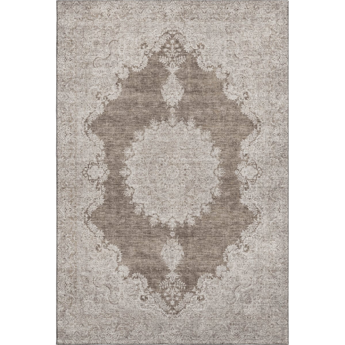 678888 5 x 8 ft. Brown, Ivory & Beige Oriental Washable Machine Made Rectangle Area Rug with UV Protection