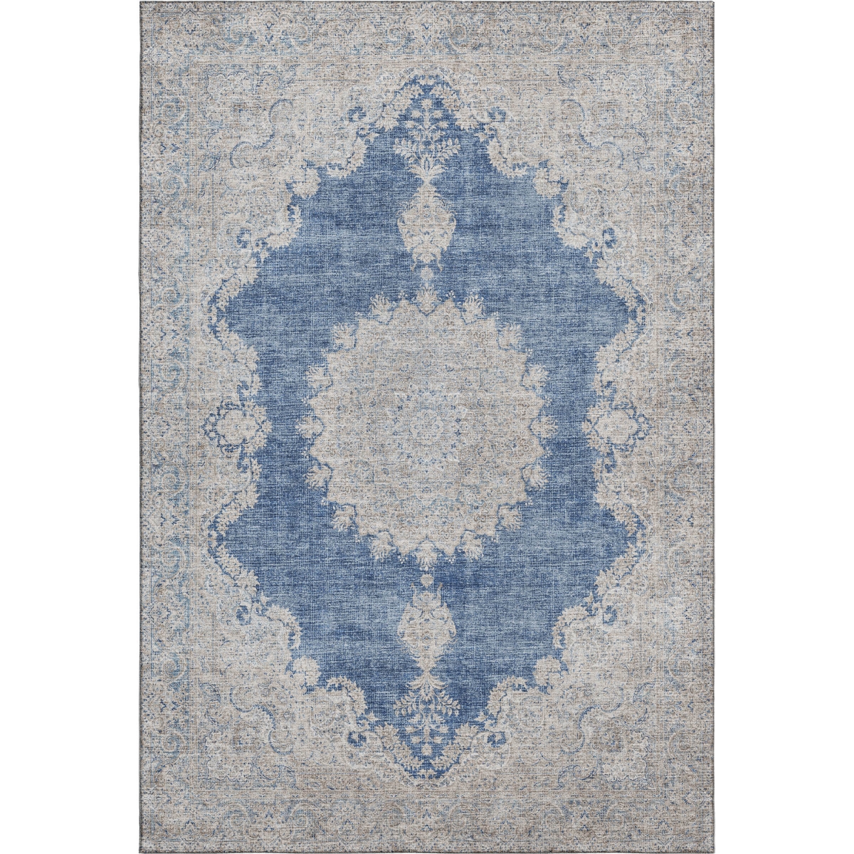 678902 8 x 10 ft. Navy Blue, Gray & Ivory Oriental Washable Machine Made Rectangle Area Rug with UV Protection