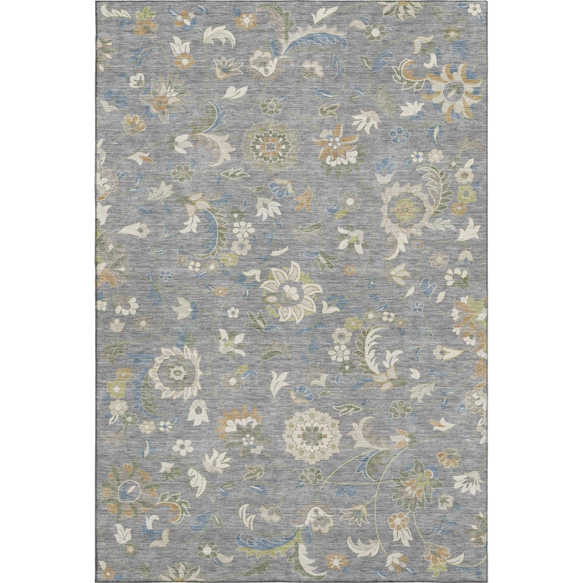 678974 8 x 10 ft. Gray Copper & Blue Floral Washable Machine Made Rectangle Area Rug with UV Protection