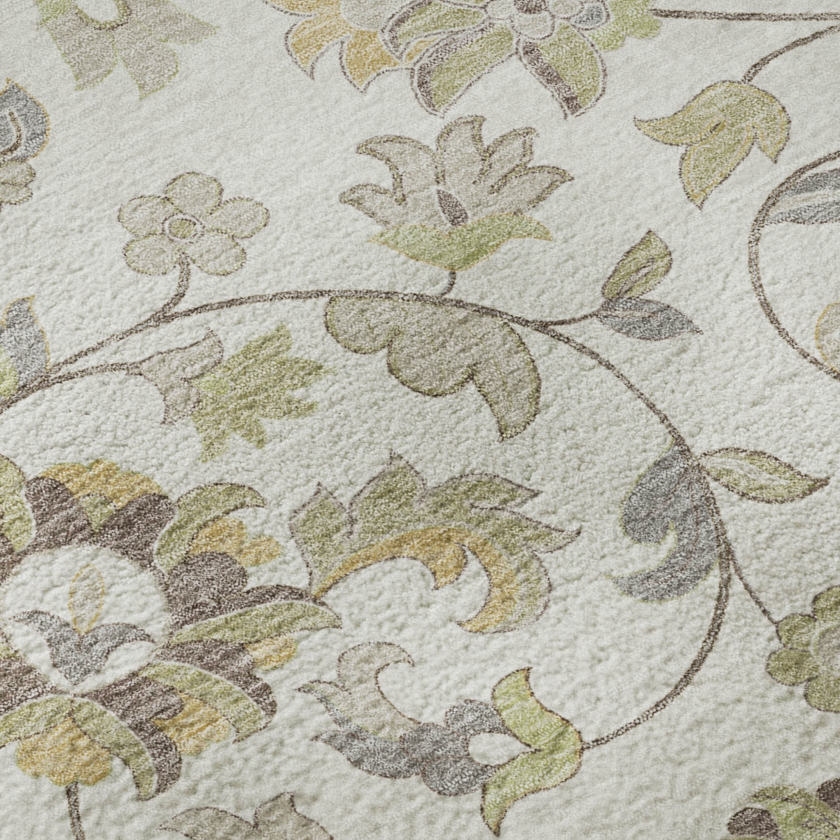 678981 9 x 12 ft. Ivory Copper & Gray Floral Washable Machine Made Rectangle Area Rug with UV Protection
