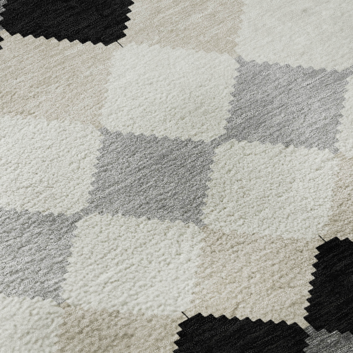 679032 5 x 8 ft. Black Gray & Ivory Geometric Transitional Washable Machine Made Rectangle Area Rug with UV Protection