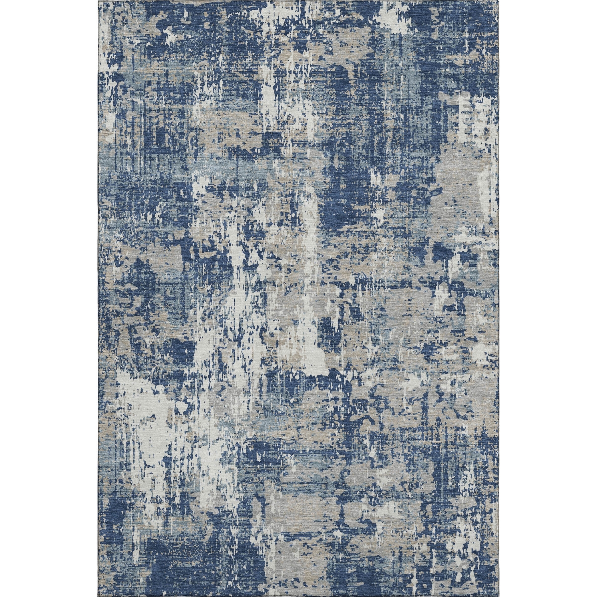 679146 5 x 8 ft. Navy Blue, Gray & Ivory Abstract Washable Machine Made Rectangle Area Rug with UV Protection