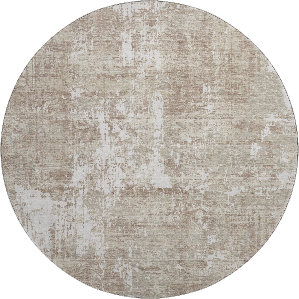 679165 8 ft. Taupe Beige & Ivory Abstract Transitional Washable Round Area Rug with UV Protection