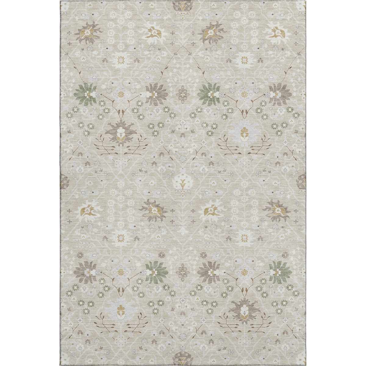 679176 5 x 8 ft. Beige, Ivory & Taupe Oriental Washable Machine Made Rectangle Area Rug with UV Protection
