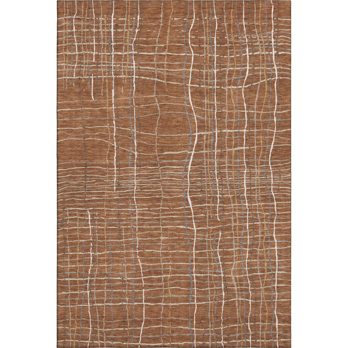 678582 5 x 8 ft. Rust Ivory & Gray Striped Transitional Washable Machine Made Rectangle Area Rug with UV Protection