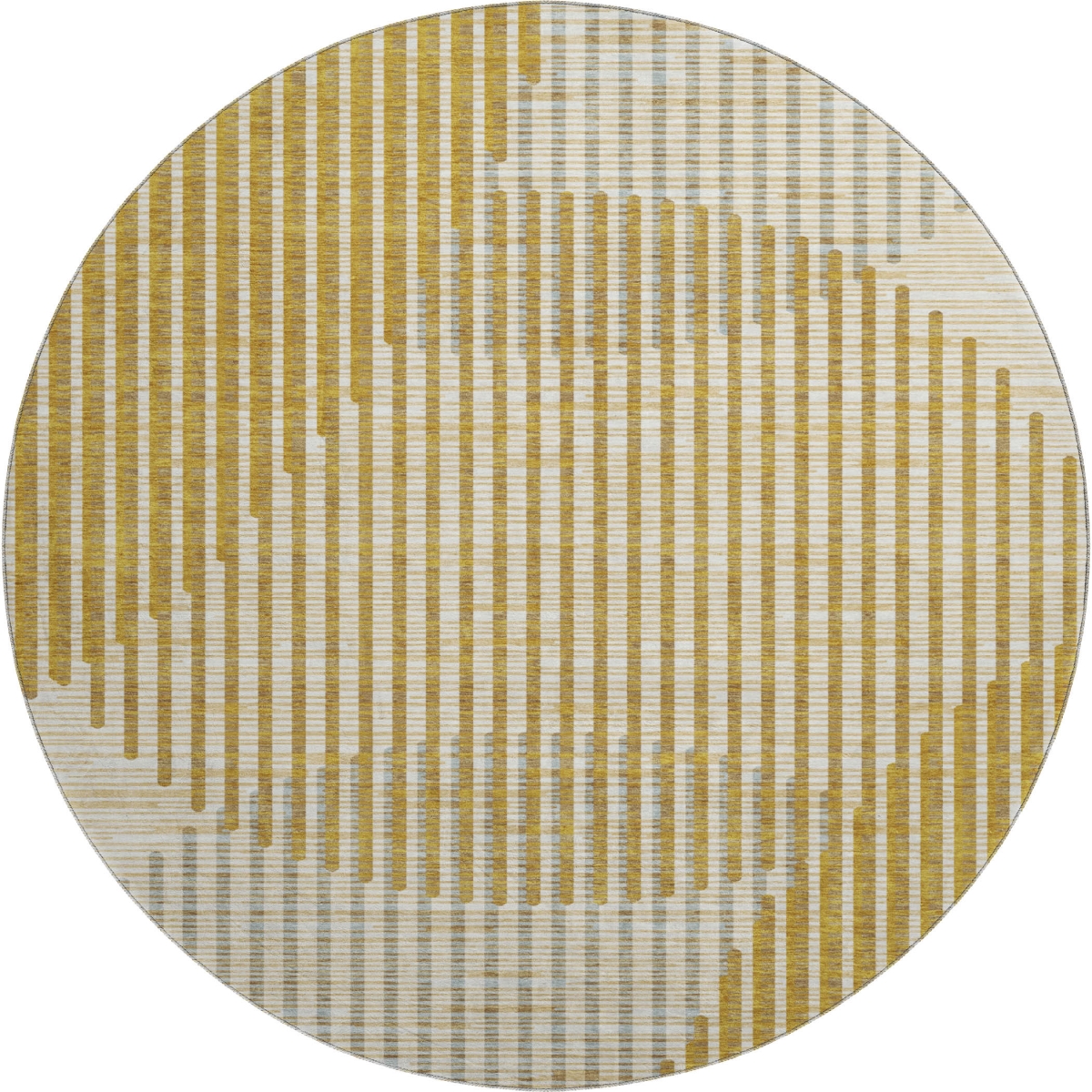 678793 8 ft. Gold Ivory & Gray Geometric Transitional Washable Round Area Rug with UV Protection