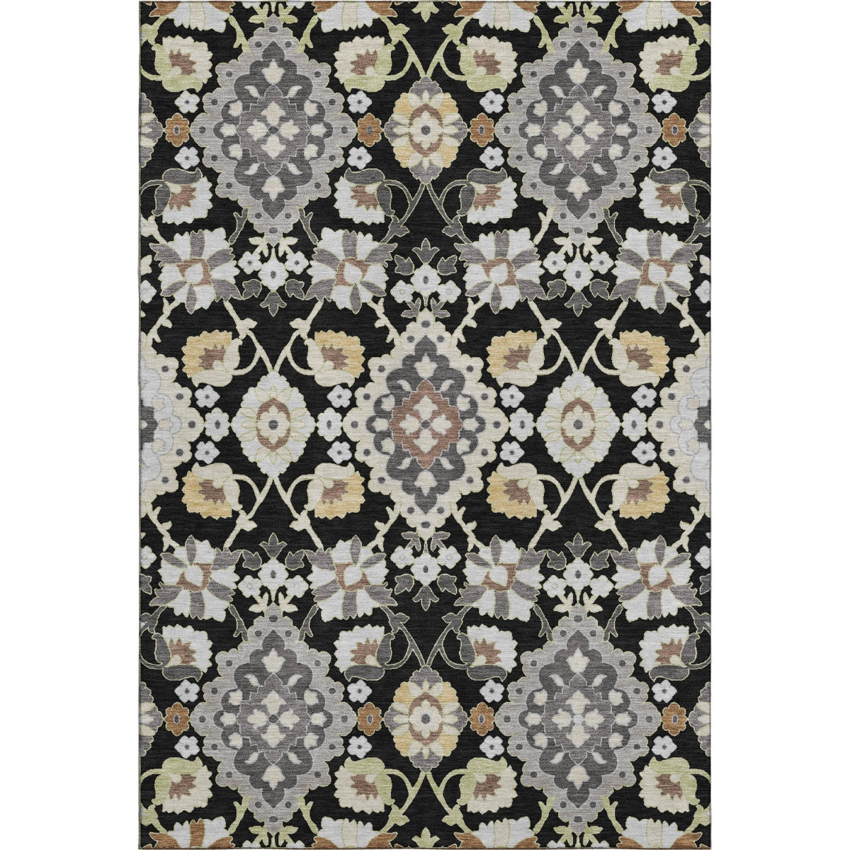 678825 9 x 12 ft. Black Gold & Gray Oriental Washable Machine Made Rectangle Area Rug with UV Protection