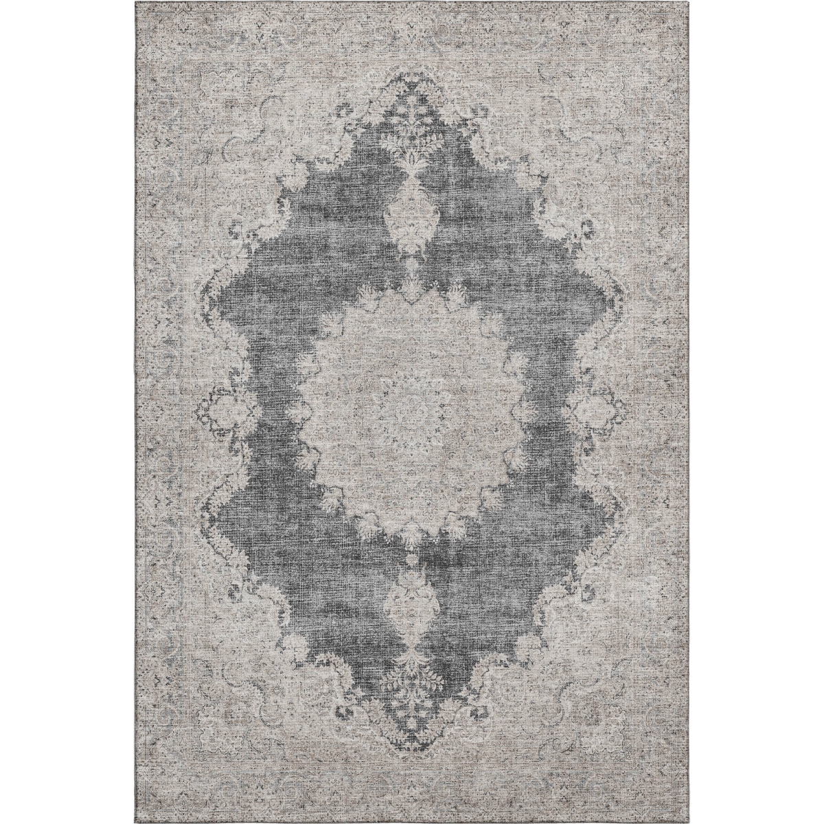 678882 5 x 8 ft. Black Beige & Gray Oriental Washable Machine Made Rectangle Area Rug with UV Protection