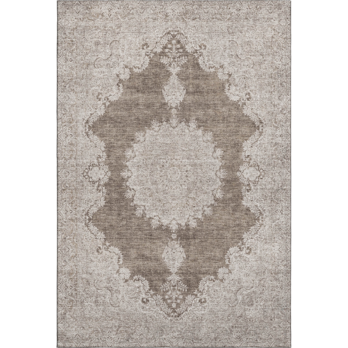 678890 8 x 10 ft. Brown, Ivory & Beige Oriental Washable Machine Made Rectangle Area Rug with UV Protection