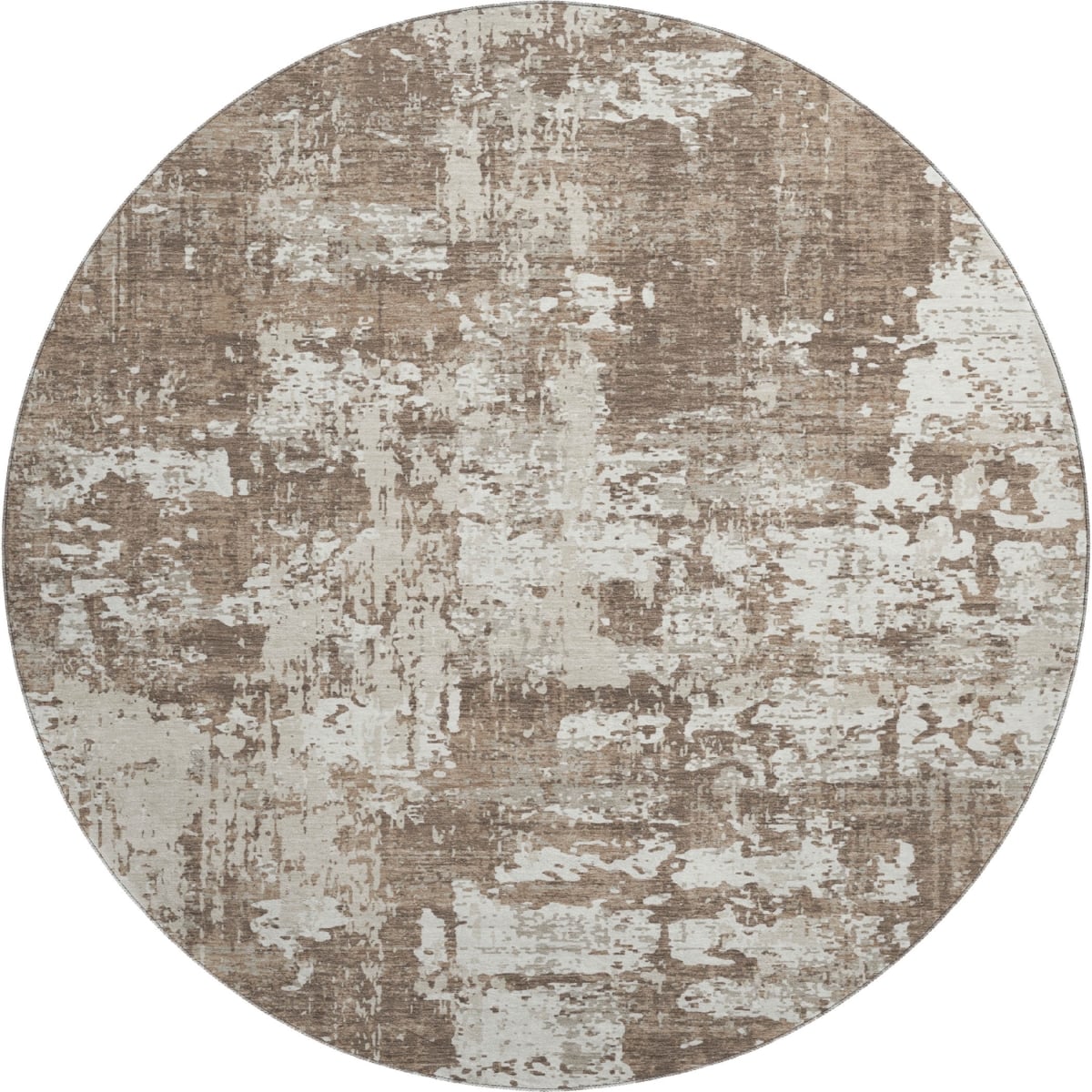 679099 8 ft. Brown & Beige Abstract Transitional Washable Round Area Rug with UV Protection
