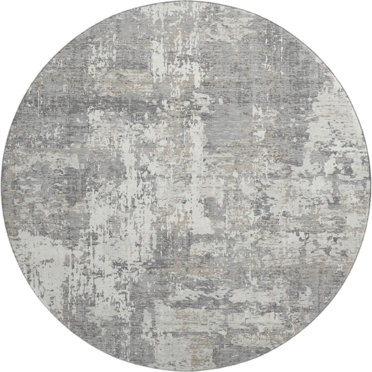 679129 8 ft. Gray & Ivory Abstract Transitional Washable Round Area Rug with UV Protection