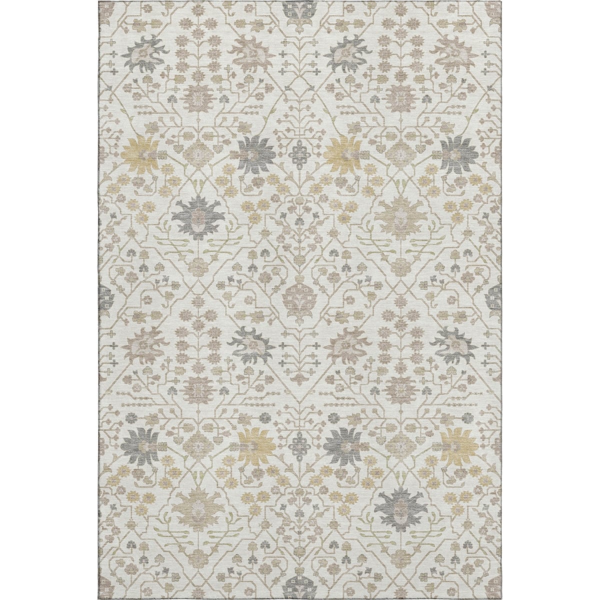 679214 8 x 10 ft. Ivory Beige & Gray Oriental Traditional Washable Machine Made Rectangle Area Rug with UV Protection