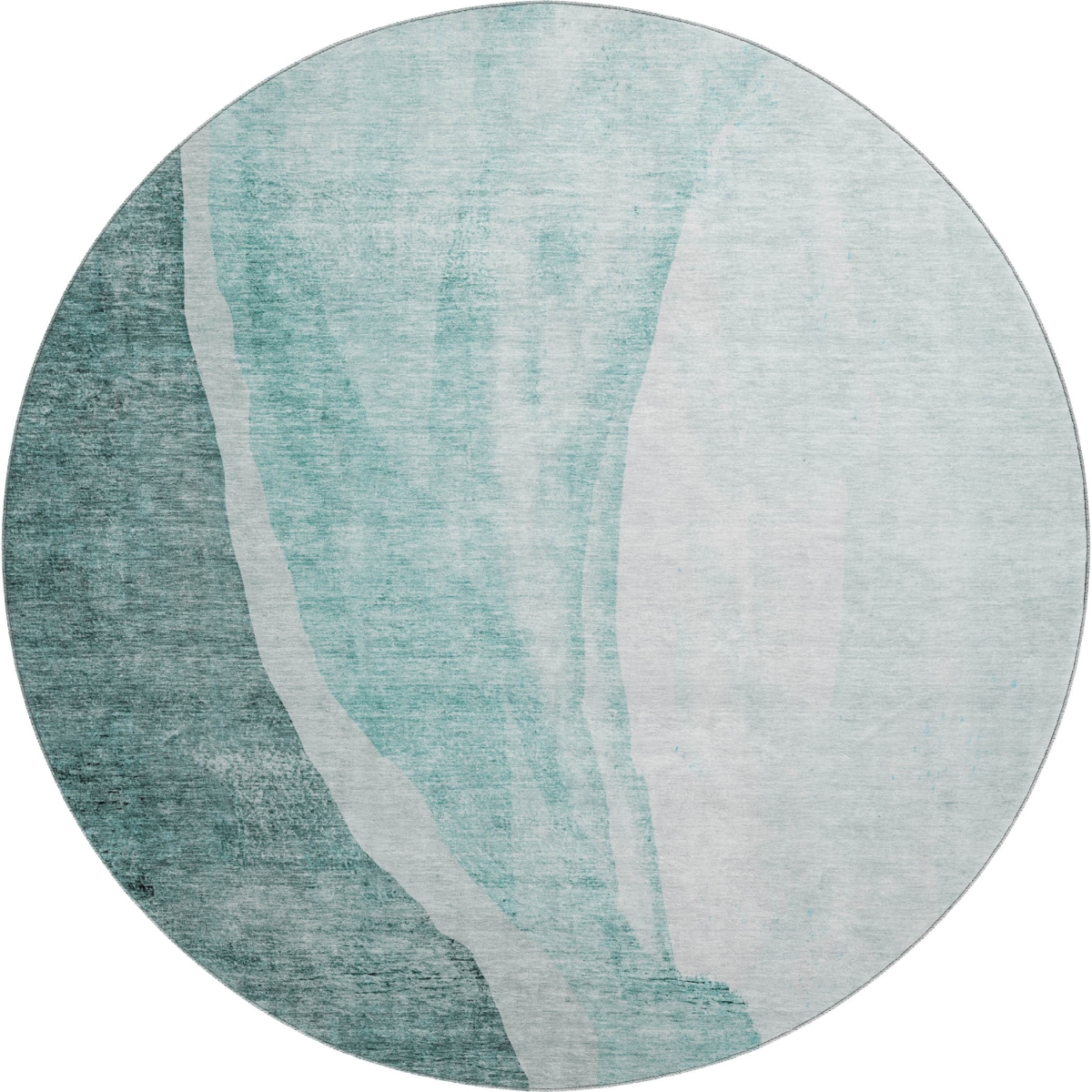 655334 8 ft. Teal & Ivory Abstract Transitional Washable Round Area Rug with UV Protection
