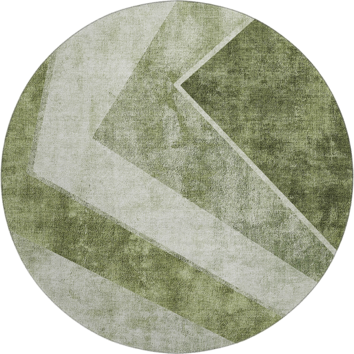 655570 8 ft. Olive Green, Gray & Silver Geometric Transitional Washable Round Area Rug with UV Protection