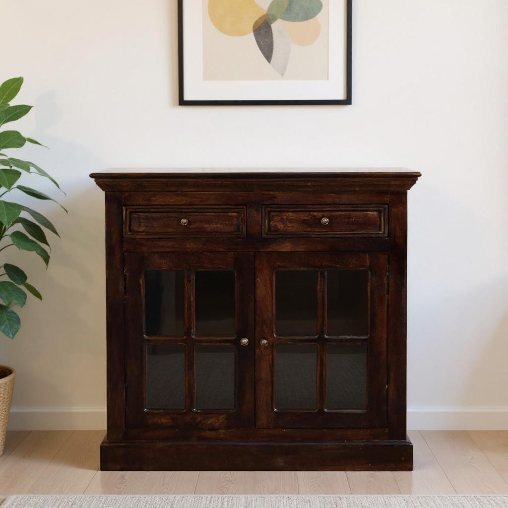 654284 35 in. Walnut Solid Wood Accent Cabinet with 2 Doors & 2 Drawers