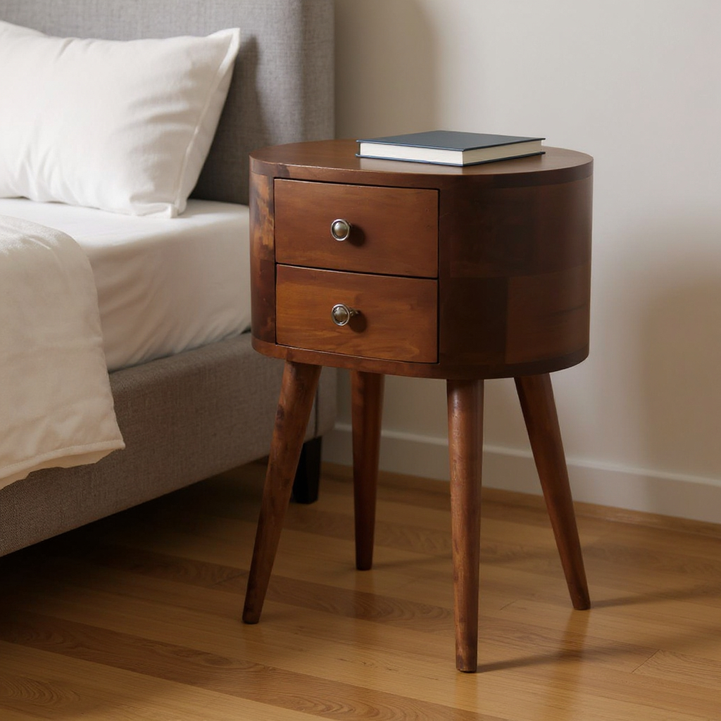 651515 20 in. Brown Solid Wood Oval Distressed Two Drawer Nightstand