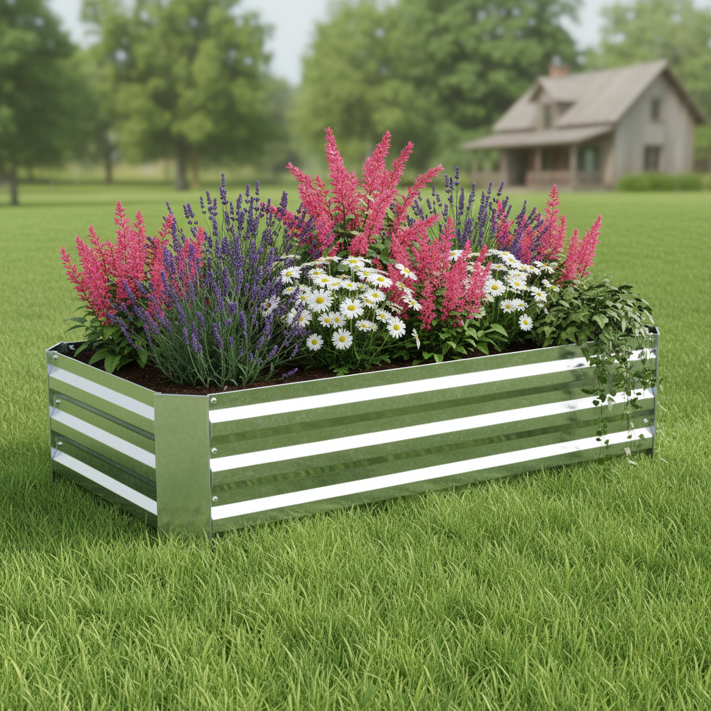 668470 12 x 48 in. Silver Metal Rectangular Raised Garden Bed