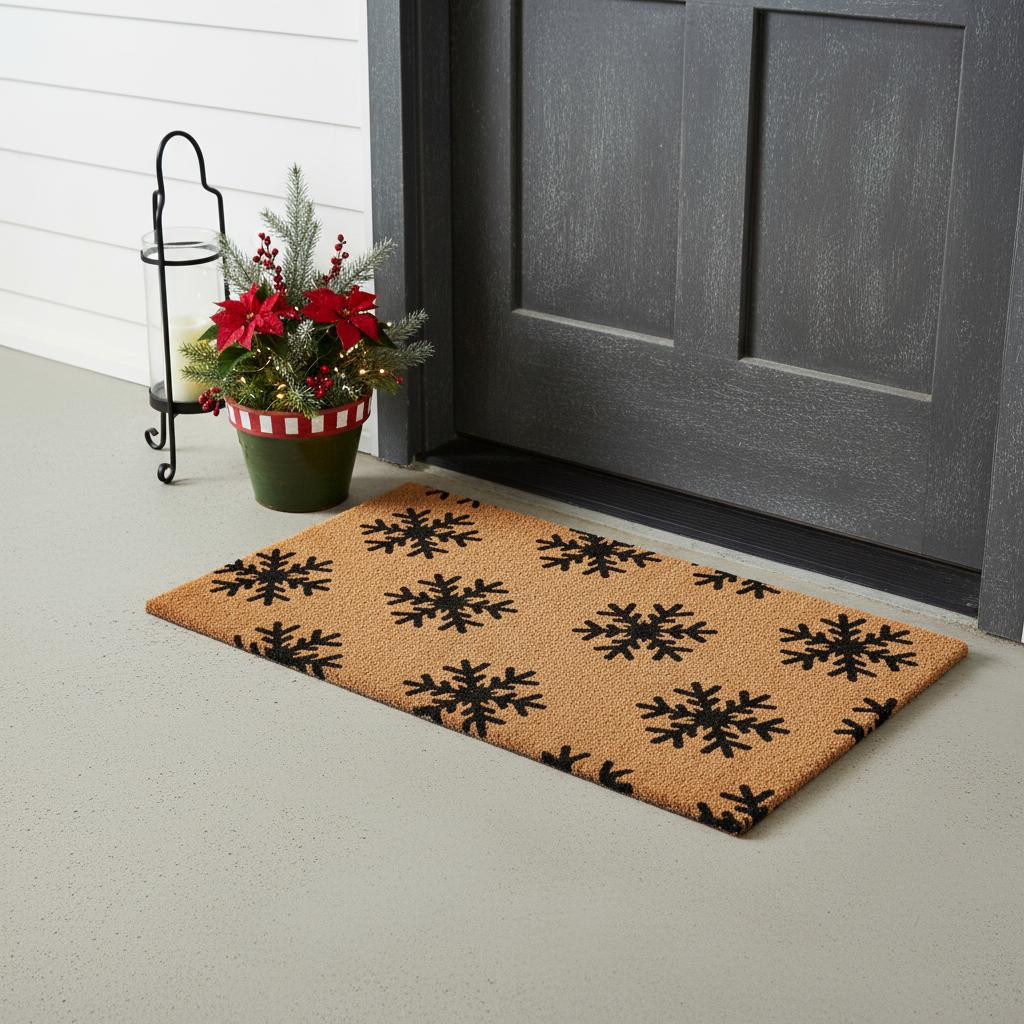 654474 24 x 36 in. Brown & Black Christmas Snowflake Outdoor Coir Door Mat