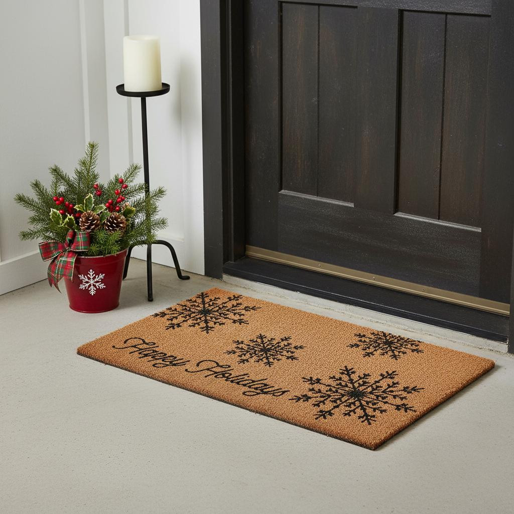 654466 24 x 36 x 0.60 in. Brown & Black Merry Christmas Outdoor Coir Door Mat