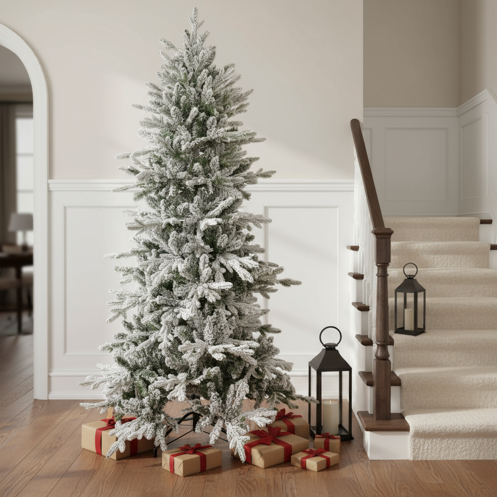 666706 6 ft. Slender Flocked Pine Christmas Tree
