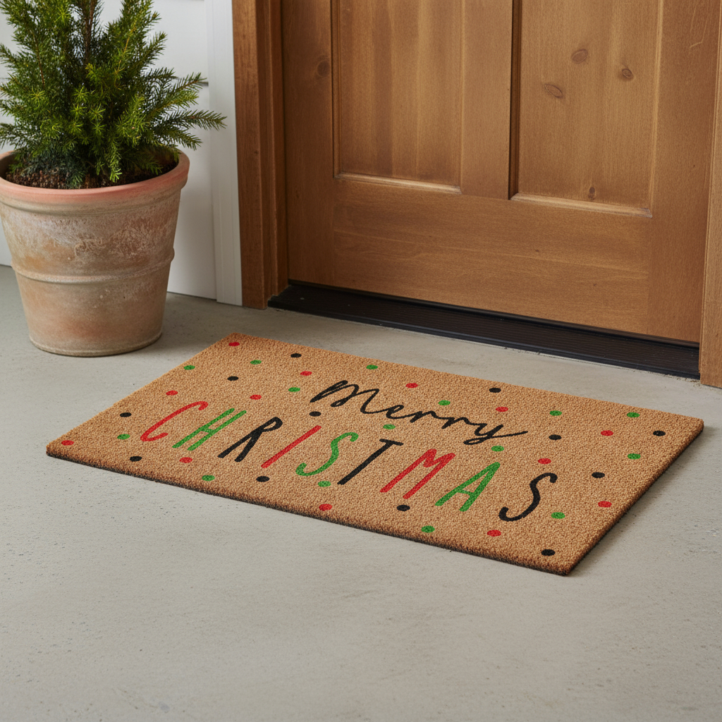 654500 24 x 36 in. Brown, Black & Green Merry Christmas Outdoor Coir Door Mat
