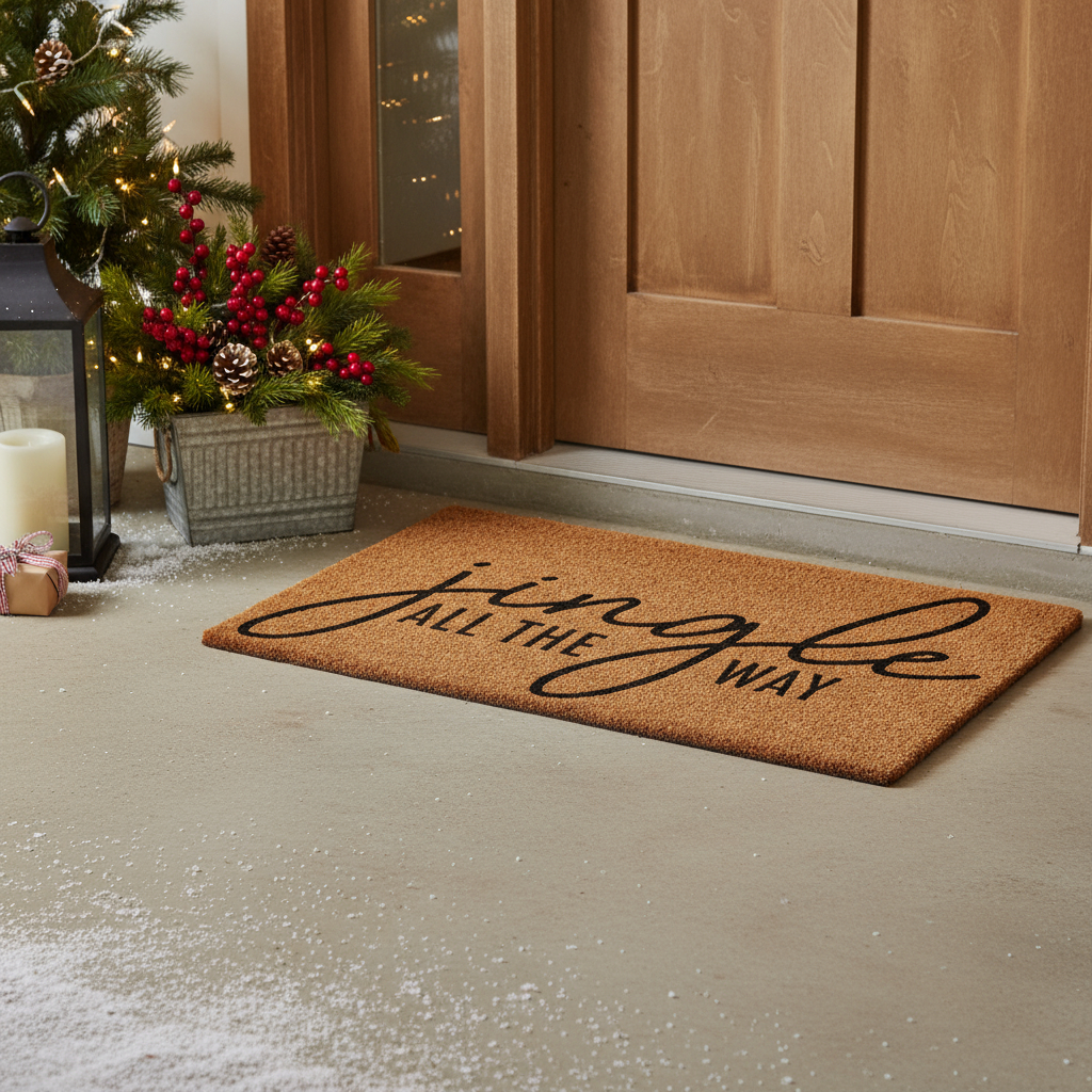 654454 24 x 36 x 0.60 in. Brown & Black Christmas Outdoor Coir Door Mat