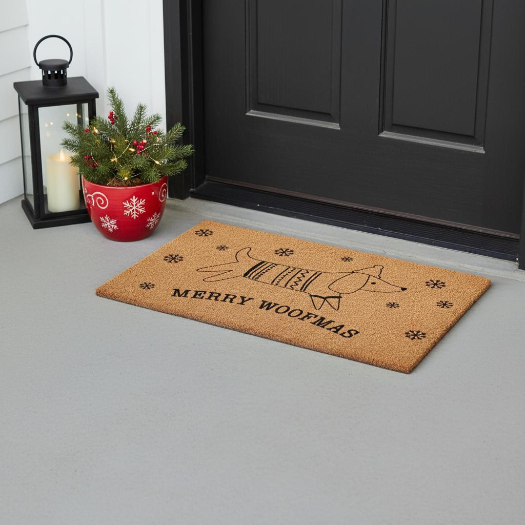 654490 24 x 36 in. Brown & Black Christmas Dachshund Outdoor Coir Door Mat